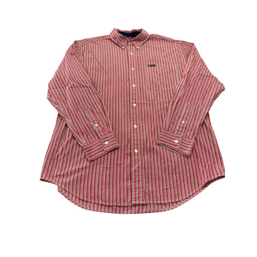 Chaps Striped Button Down Shirt Mens Large Red Multicolor Long Sleeve Casual